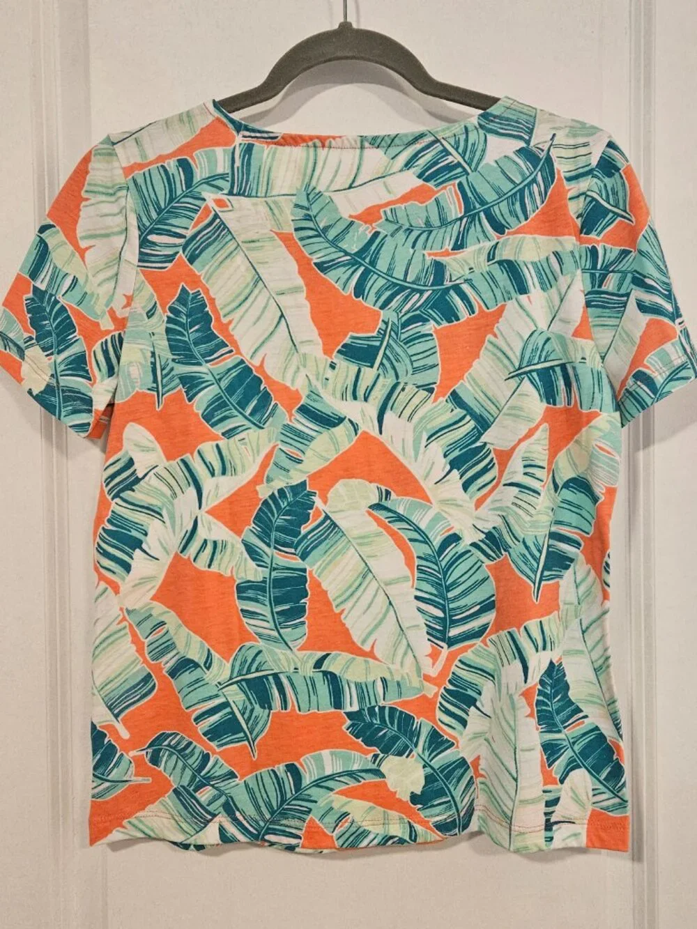 Coral Bay Petite Small Tropical Palm Leaf Tee Coral Aqua PS - Picture 2 of 5